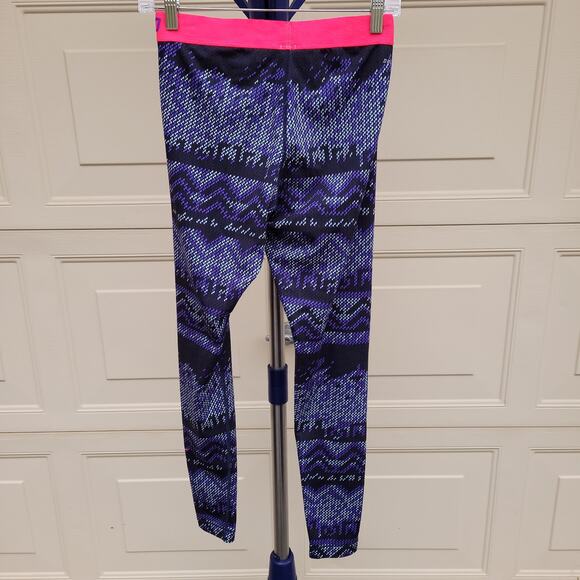Nike Pro Dri-Fit Purple Geometric Print Pink Waistband Ankle Leggings sz Medium - Picture 3 of 10